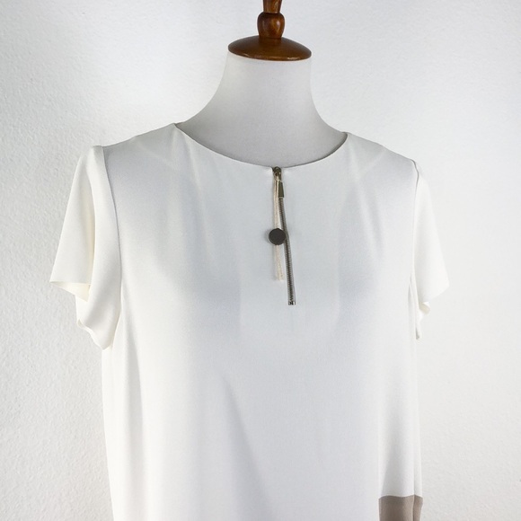 Antonelli Firenze Cream Tan Zip Front Shift Dress - Picture 2 of 9